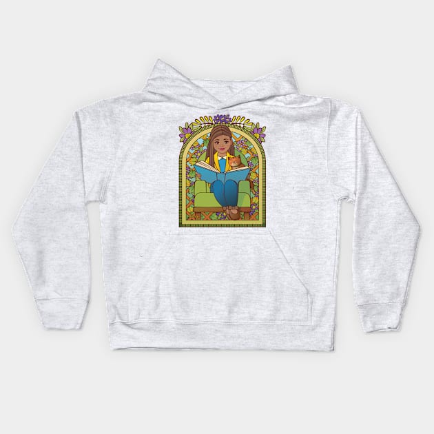 Girl Reading to Her Cat Kids Hoodie by Sue Cervenka